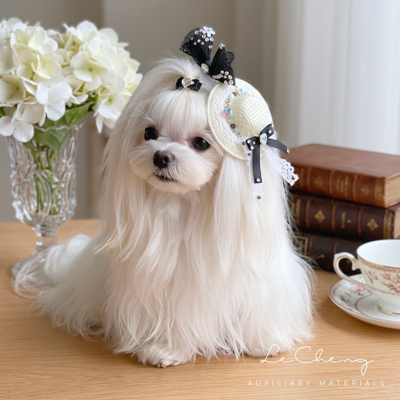 【選べる留め具/選べる3色】犬用 ヘアピン ストローハット ＆ チュー...