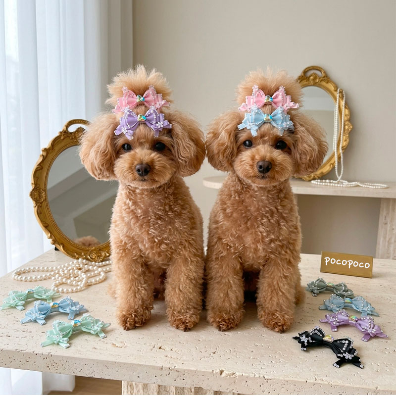 犬用 ヘアクリップ ヘアアクセサリー パッチン留め 2個セット リボン ビジュー キラキラ ラインストーン くま うさぎ 星 ハート 髪飾り 小型犬 中型犬 トイプードル チワワ ペット用品 記念撮影 おしゃれ かわいい pocopoco