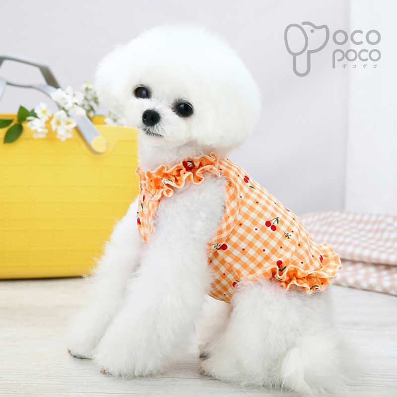 犬 夏服 小型犬 おしゃれ 可愛い ドッグウェア ワンピース ビックリボン かわいい プレゼント 犬服のポコポコ 超目玉 12月 トップス おすすめ キャミソール さくらんぼ 小型犬ワンピース お散歩 チェック フリル 大人気 お出かけ