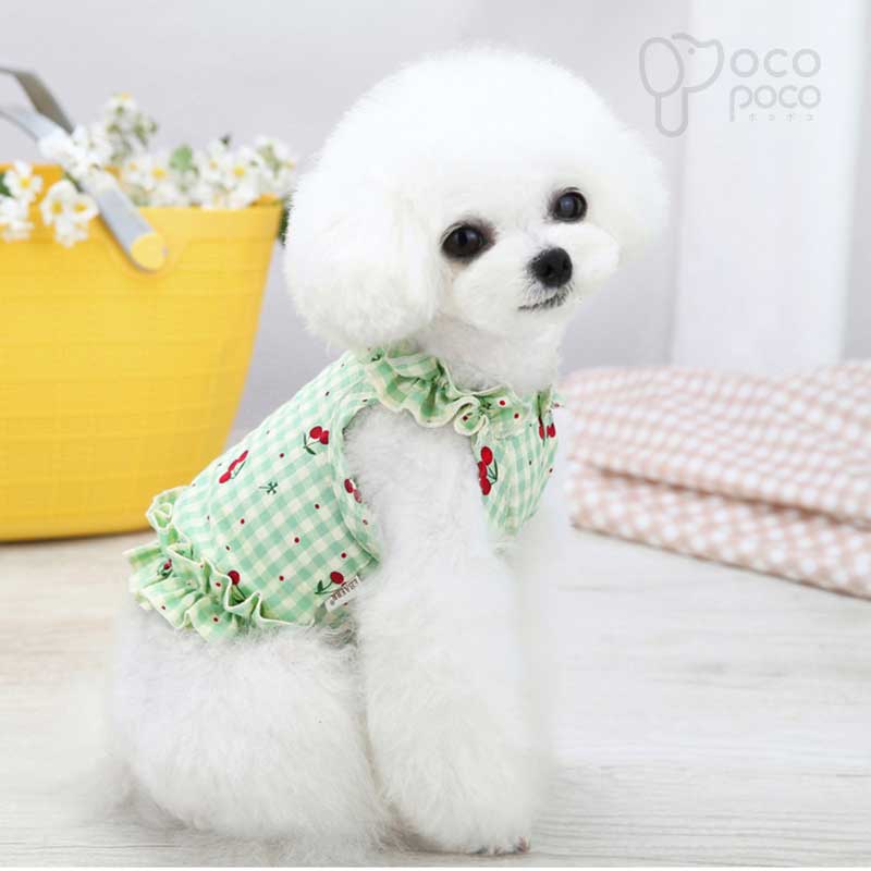 犬 夏服 小型犬 おしゃれ 可愛い ドッグウェア ワンピース ビックリボン かわいい プレゼント 犬服のポコポコ 超目玉 12月 トップス おすすめ キャミソール さくらんぼ 小型犬ワンピース お散歩 チェック フリル 大人気 お出かけ