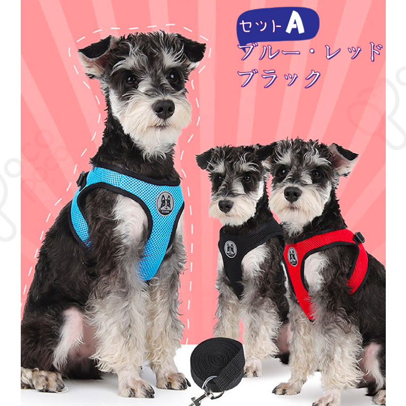 お買い得！犬 ハーネス 小型犬 中型犬 かわいい おしゃれ 犬用 胴輪 犬ハーネス3点セット&リード付き 軽量 負担が少ない 抜けない 犬具 ダブルロック メッシュ 抜けにくい 犬具 簡単装着 お出かけ 散歩 外出 ドッグウェア pocopoco-10000794 職人手作り犬服のポコポコ サンプル画像2