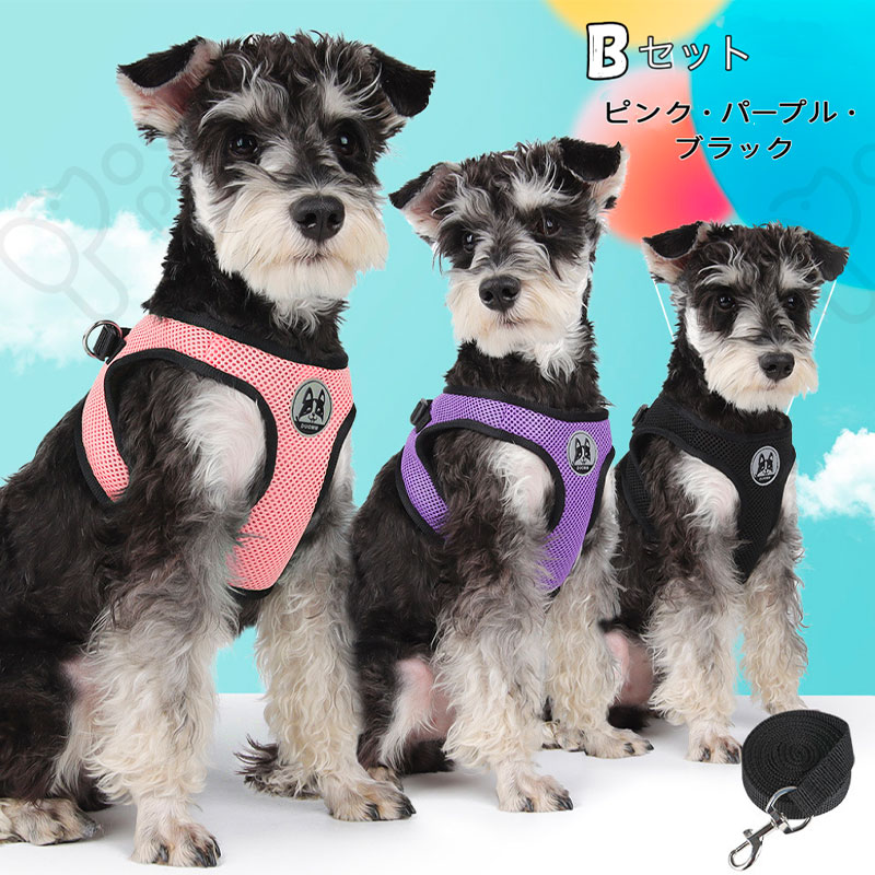 お買い得！犬 ハーネス 小型犬 中型犬 かわいい おしゃれ 犬用 胴輪 犬ハーネス3点セット&リード付き 軽量 負担が少ない 抜けない 犬具 ダブルロック メッシュ 抜けにくい 犬具 簡単装着 お出かけ 散歩 外出 ドッグウェア pocopoco-10000794 職人手作り犬服のポコポコ サンプル画像3
