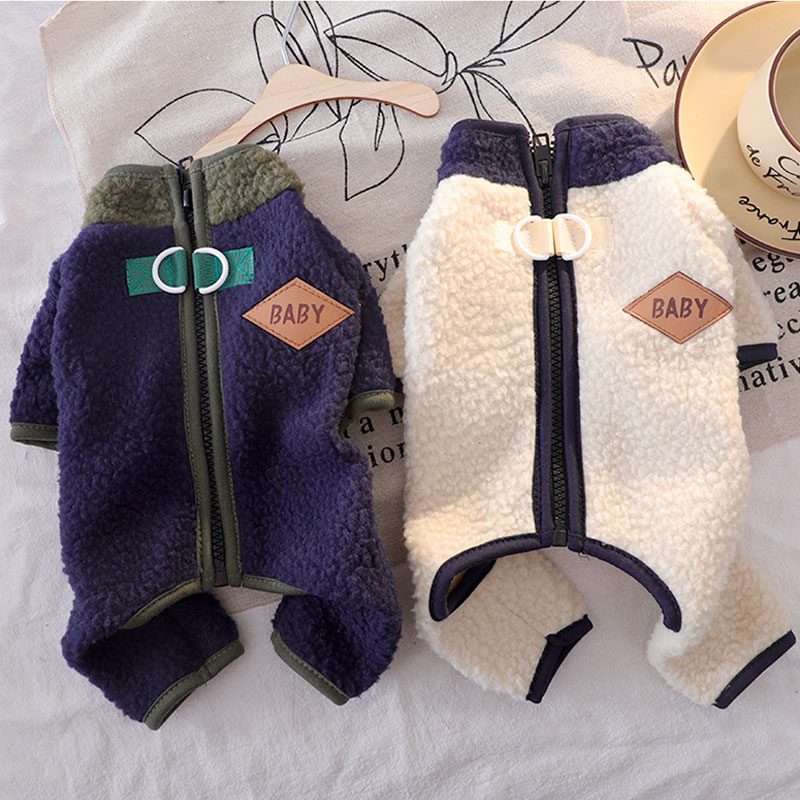 犬 服 ロンパース 秋冬 ボア 暖かい 背中開き つなぎ 【Dカン付きでハーネス不要】 犬の服 冬用 防寒 部屋着 パジャマ ジャンプスーツ 4足 もこもこ フリース ビション プードル チワワ 小型犬 中型犬 おしゃれ かわいい 散歩 3