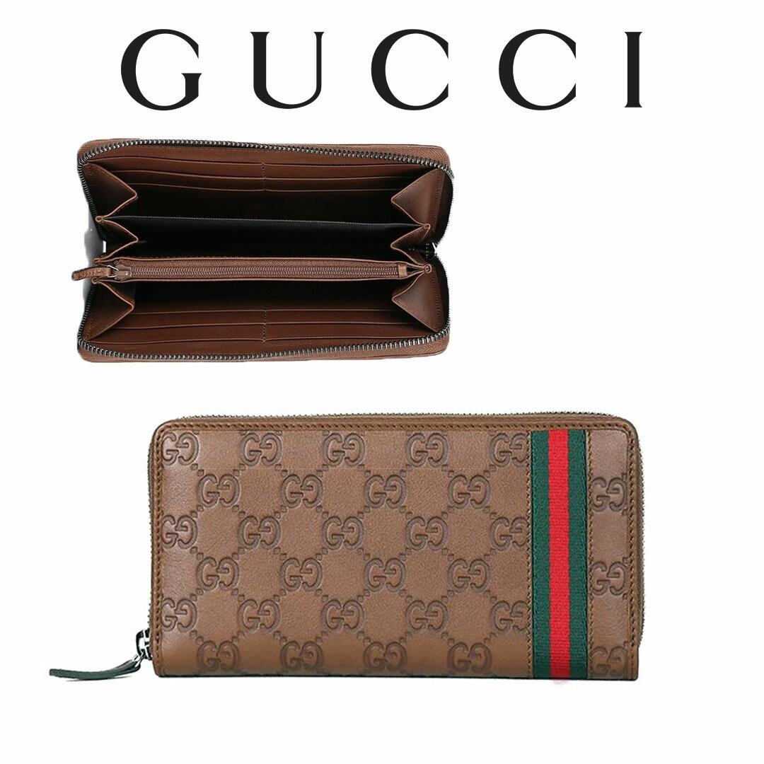 グッチ 長財布（メンズ） グッチ GUCCI メンズ WEB ラウンドファスナー長財布 ブラウン 308009 A0VBR 2574 グッチシマ 海外輸入新古品