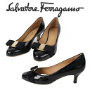 フェラガモ FERRAGAMO レディース ヴァラ リボン レザー ウェッジソール パンプス ブラック 0574558 CARLA55 NERO 海外輸入新古品