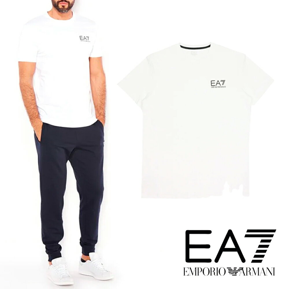 EMPORIO ARMANI EA7 メンズ ロゴ プリント クルーネック Tシャツ 273227 6P228 00010 ホワイト 海外輸入新古品