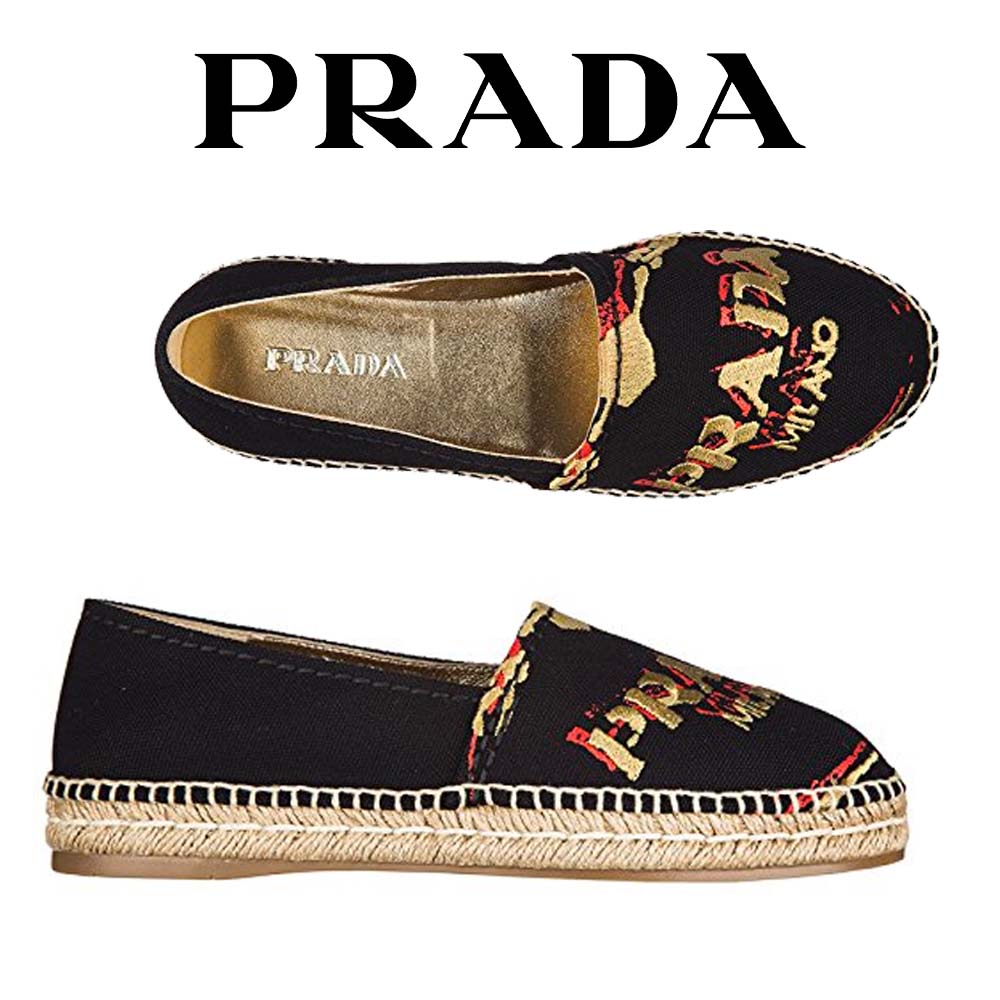 プラダ PRADA レディース コットン エスパドリーユ スリッポン シューズ ブラック1S292H 1OLO F0002 海外輸入新古品