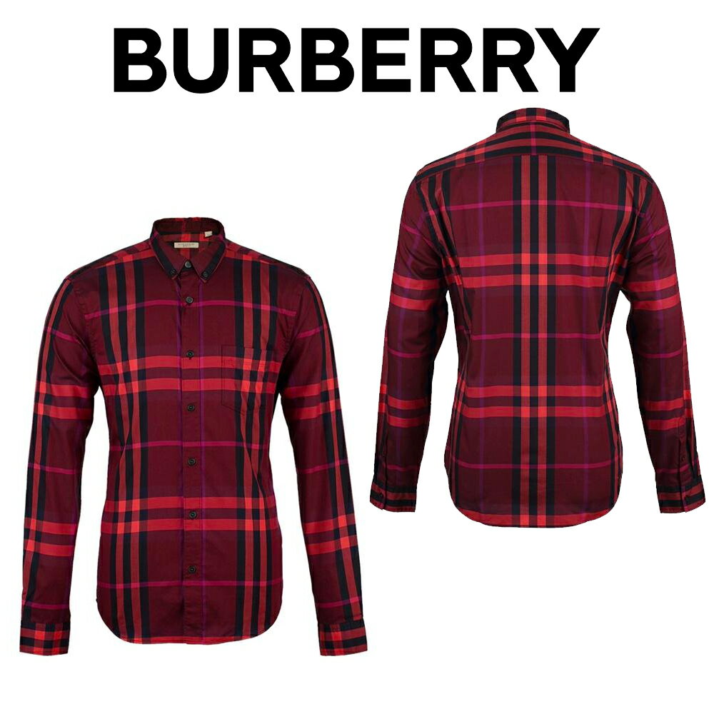 バーバリーBURBERRY メンズ レッド シャツ 3929743 6139B MAROON 海外輸入新古品