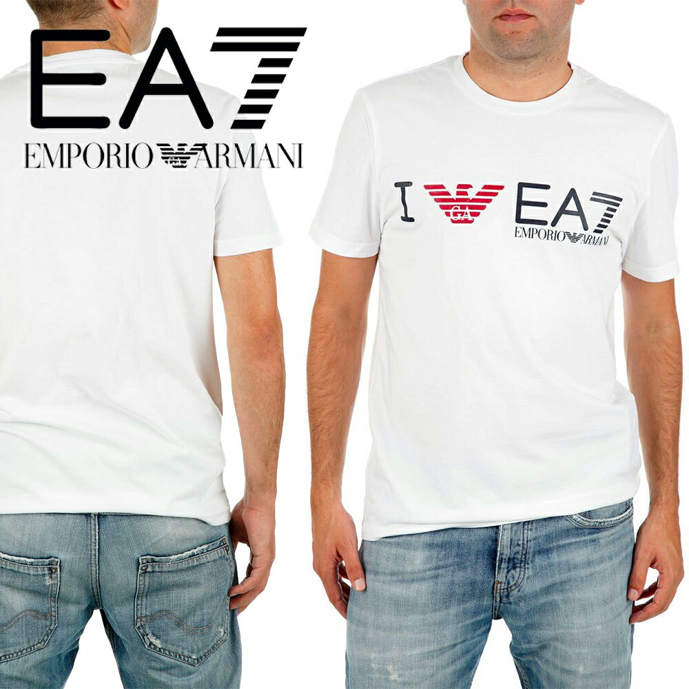 EMPORIO ARMANI EA7 メンズ ロゴ プリント クルーネック Tシャツ 273006 4A241 00010 ホワイト 海外輸入新古品