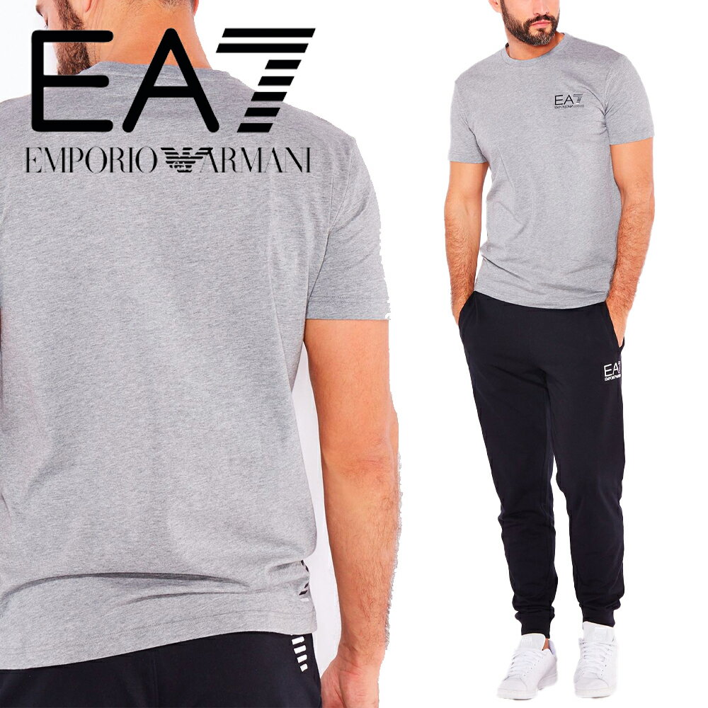 EMPORIO ARMANI EA7 メンズ ロゴ プリント クルーネック Tシャツ 273227 6P228 01449 グレー 海外輸入新古品