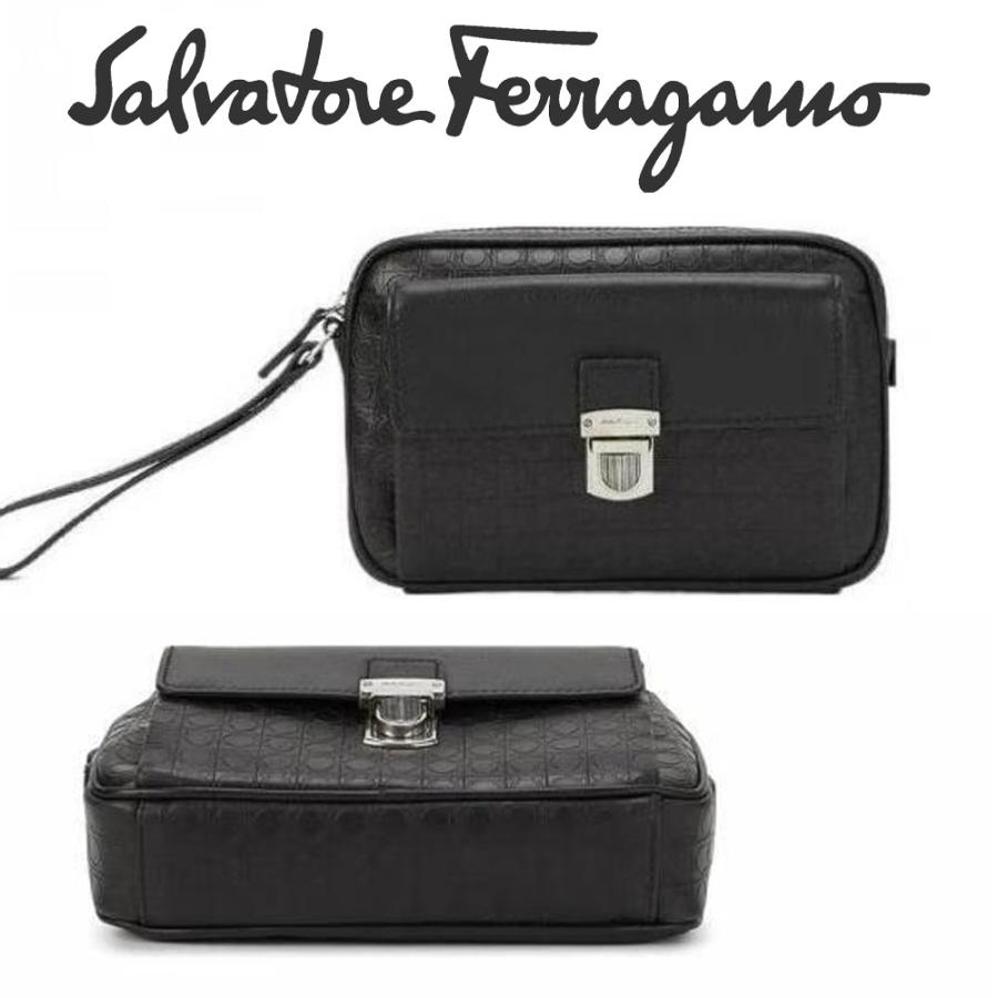 フェラガモ FERRAGAMO セカンドバッグ ポーチ メンズ 24-9694 0587915 DEEP-BLACK 海外輸入新古品