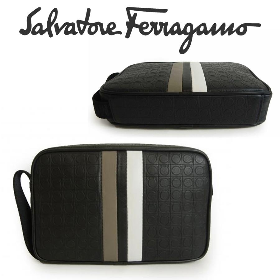 フェラガモ FERRAGAMO セカンドバッグ クラッチバッグ メンズ ガンチーニモノグラム BANNER 24-9851 0618765 DEEP-BLACK 海外輸入新古品