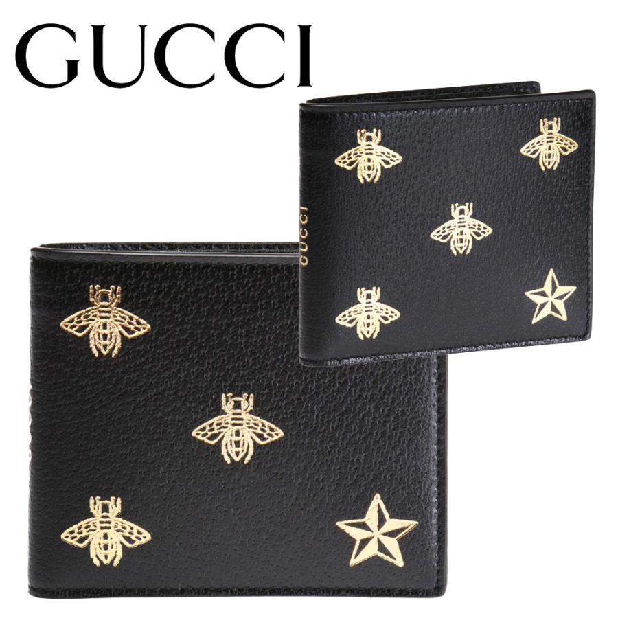 グッチ 二つ折り財布（メンズ） グッチ GUCCI メンズショートフォールドウォレット 2つ折り財布 495055 DJ2KT 8474 小銭入れ付き BEE STAR 海外輸入新古品