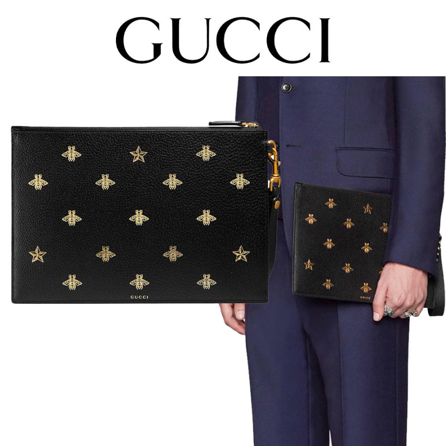 グッチ GUCCI メンズ レザー クラッチバッグ 495066 DJ2KT 8474 BEE STAR 海外輸入新古品