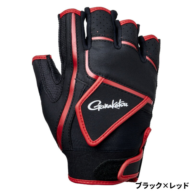 【お買い物マラソン！3点購入でP最大28倍！】がまかつ グローブ トーナメントグローブ 5本切 GM7293 LL ブラック×レッド