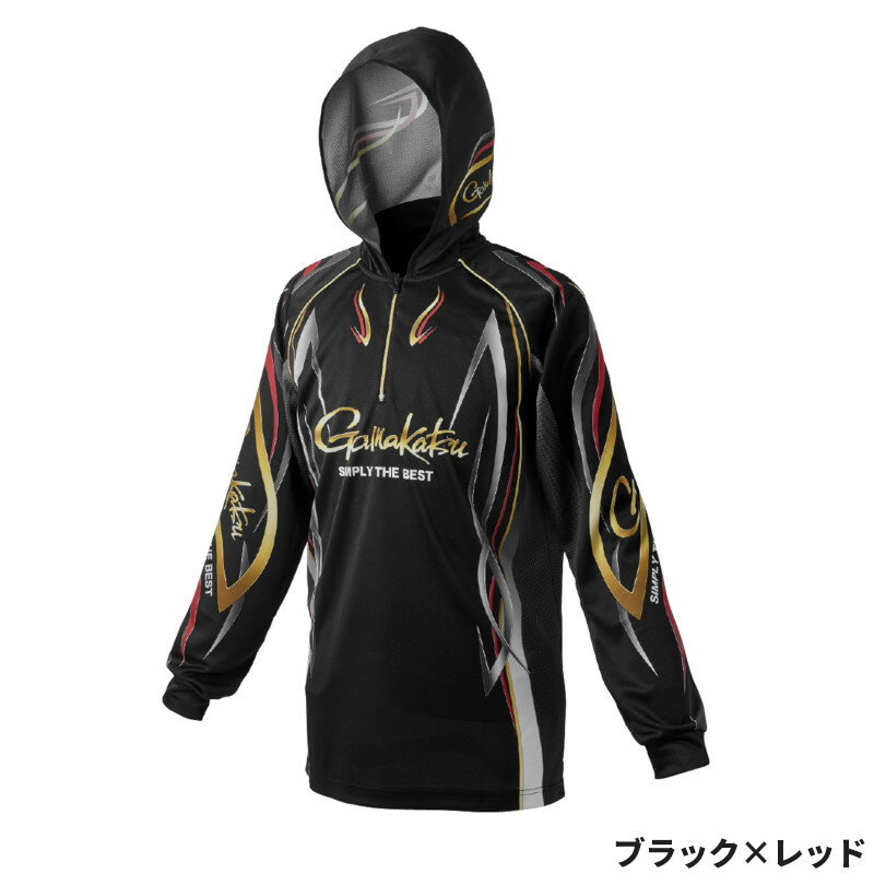 乐天商城 - 【スーパーSALE！最大P10倍&お得なクーポン配布中！】がまかつ ウェア 2WAY プリントジップシャツフーディ L ブラック×レッド GM3736