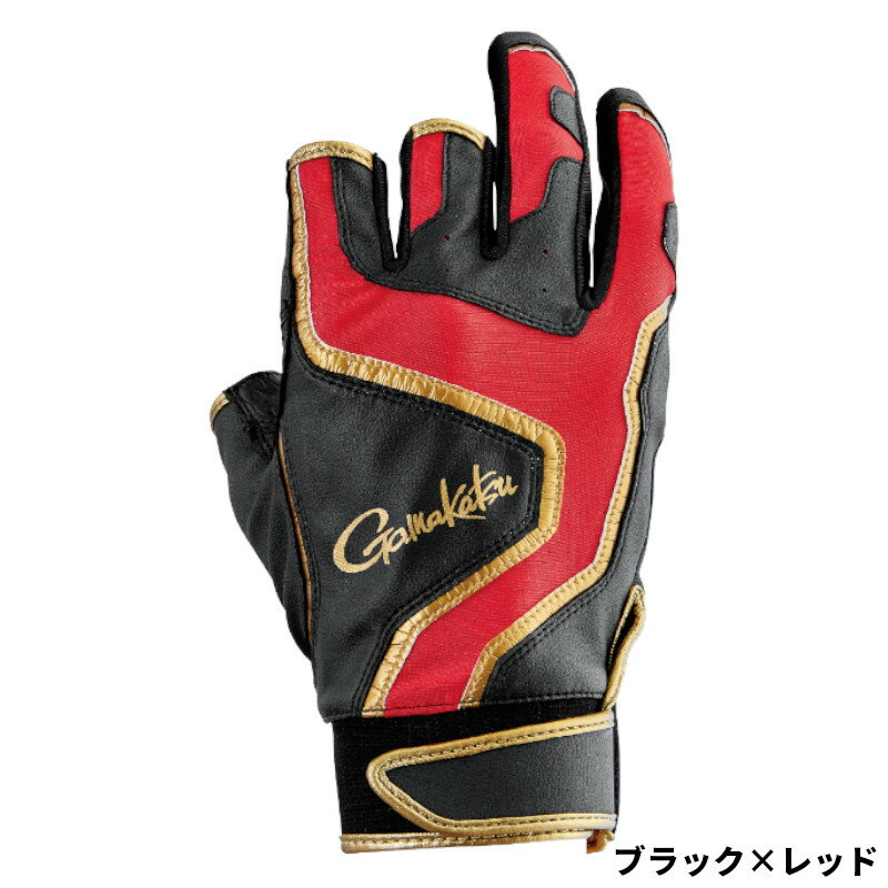乐天商城 - がまかつ グローブ ストレッチフィッシンググローブ(3本切) GM7306 L ブラック×レッド【ゆうパケット】