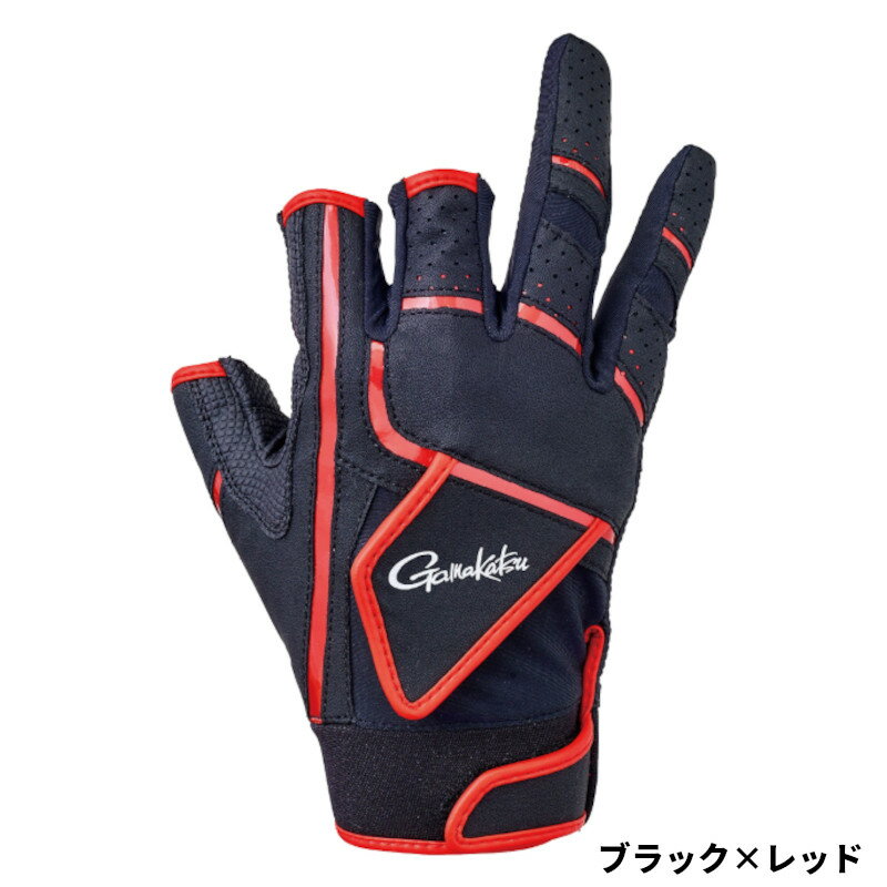 がまかつ グローブ トーナメントグローブ 3本切 GM7290 LL ブラック×レッド