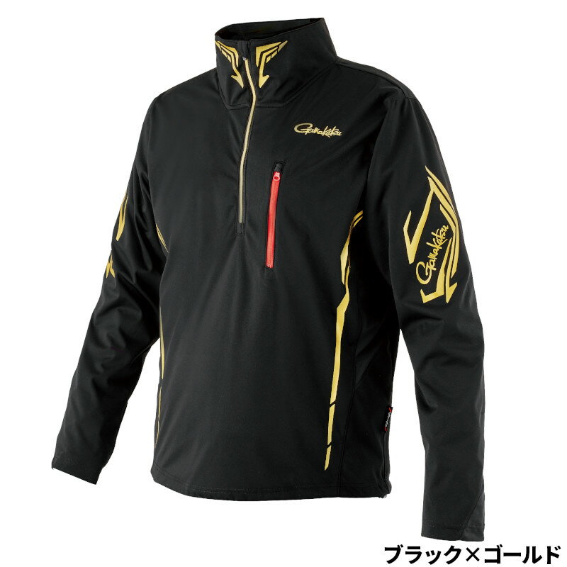 【スーパーSALE！3点購入で最大P26倍！】がまかつ ウェア プルオーバージップシャツ L ブラック×ゴールド GM3794