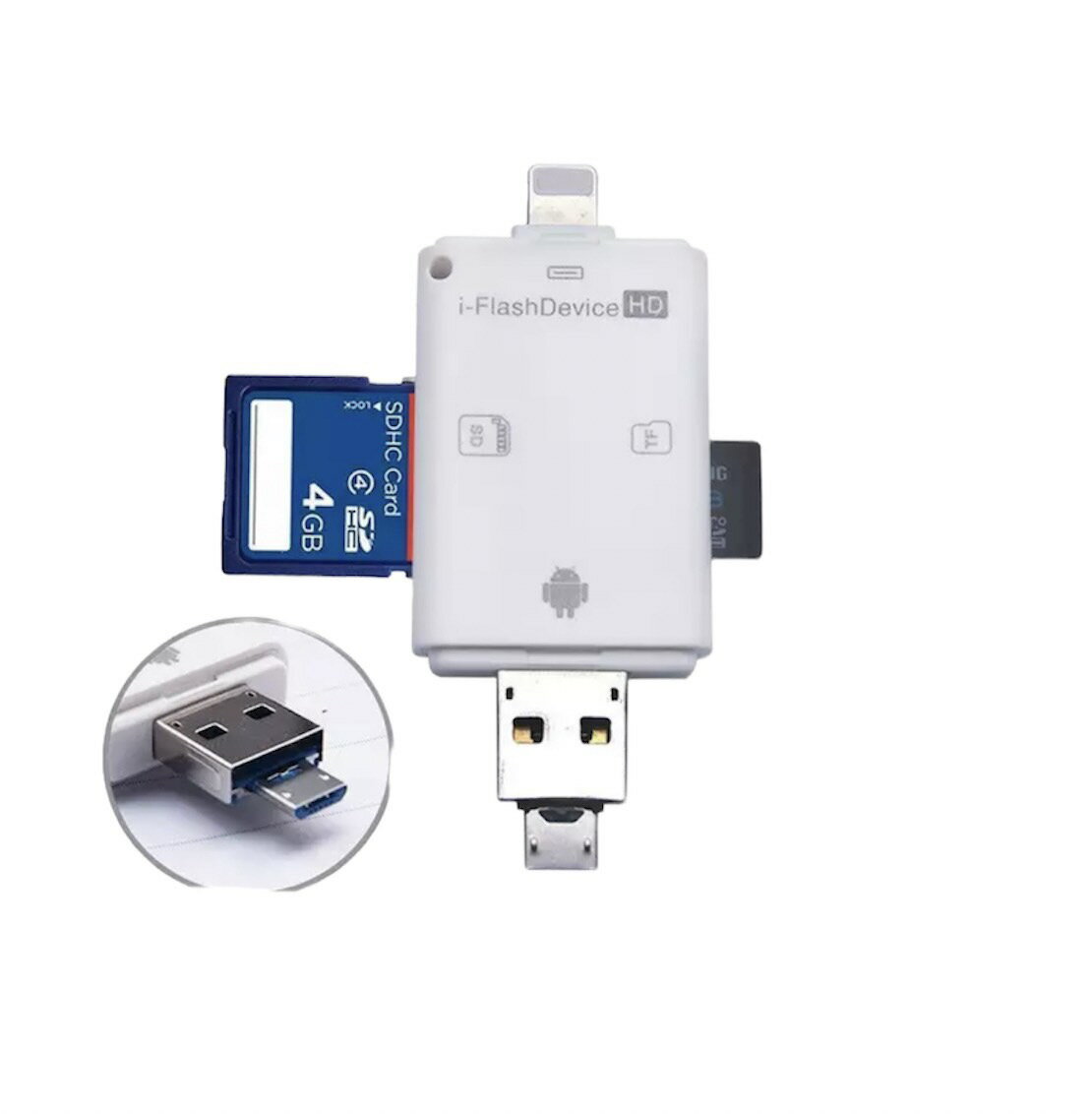 Flash device HD SD iPhone iPad SDカードリーダライタ カードリーダー TF カード USB microUSB　バックアップ　PC　スマートフォン　スマホ　簡単　送料無料　プレゼント
