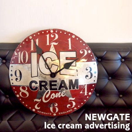 掛け時計 NEWGATE ニューゲート ICE CREAM ADVERTISING アイスクリームアドバタイジング TR-4285 大きめ おしゃれ アメリカン ビンテージ アンティーク風 ステップムーブメント ミッドセンチュリー レトロ 西海岸 ウォールクロック アートワークスタジオ