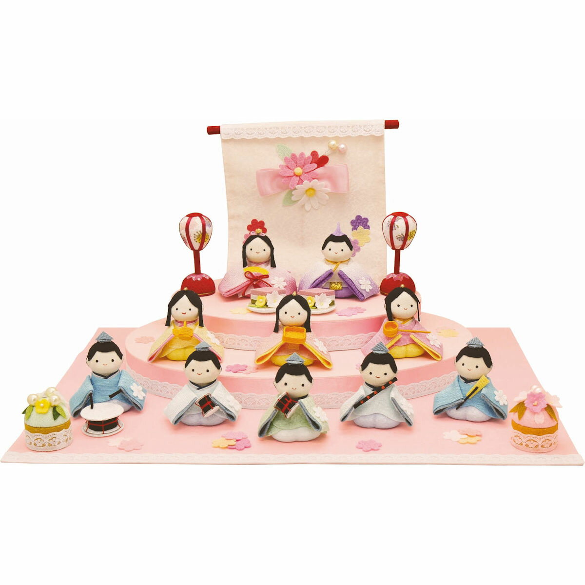 雛人形 雛飾り ちいさな おはなのおひなさま 10人 コンパクト・マンションサイズ 手作りちりめん細工