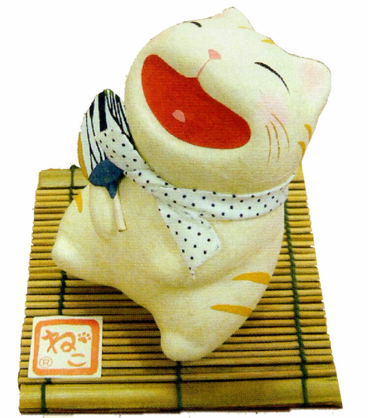 ちぎり和紙 涼み笑い猫 うちわ 手作りちりめん細工 和雑貨 夏の風物詩