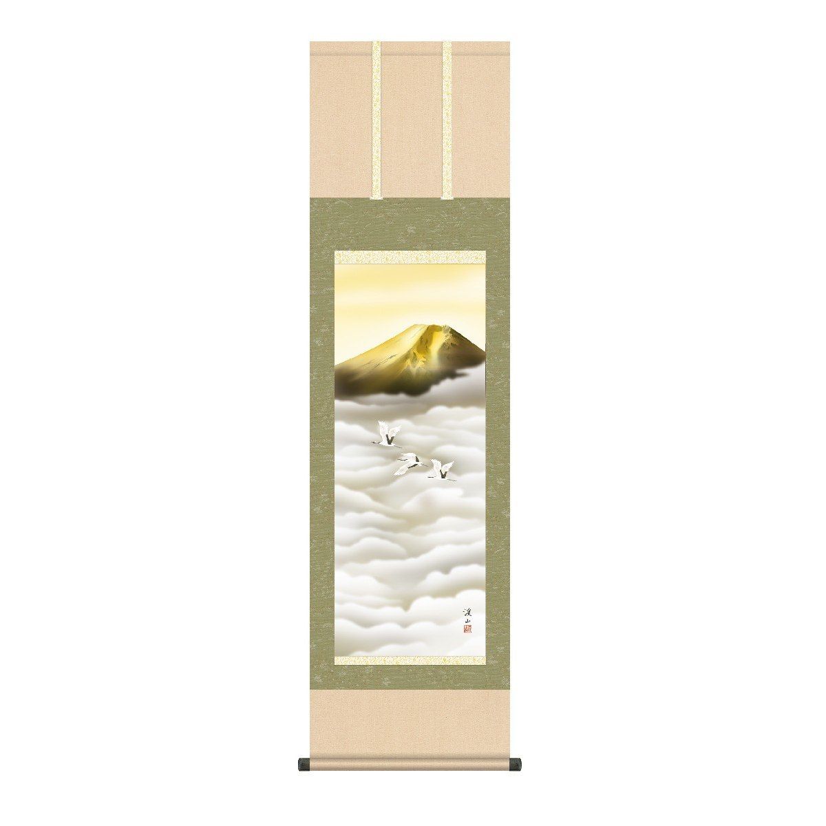 掛軸 日本画 床の間 送料無料 掛け軸 現代作家 山水画 富士山水 年中飾り 金富士飛翔(きんふじひしょう) 高精彩複製画