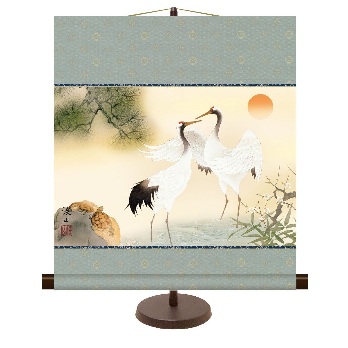 送料無料 和風モダン掛 松竹梅鶴亀 (しょうちくばいつるかめ) 高精彩複製画 現代作家 日本画 慶祝画