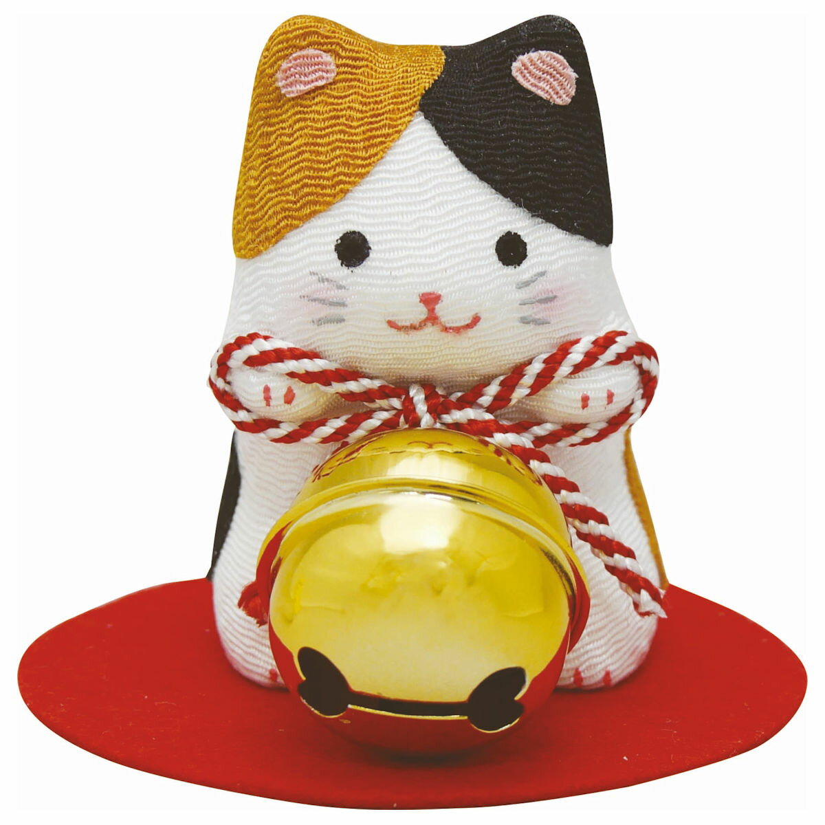 乐天商城 - 福かかえ鈴 猫 敷物付 手作りちりめん細工 縁起物