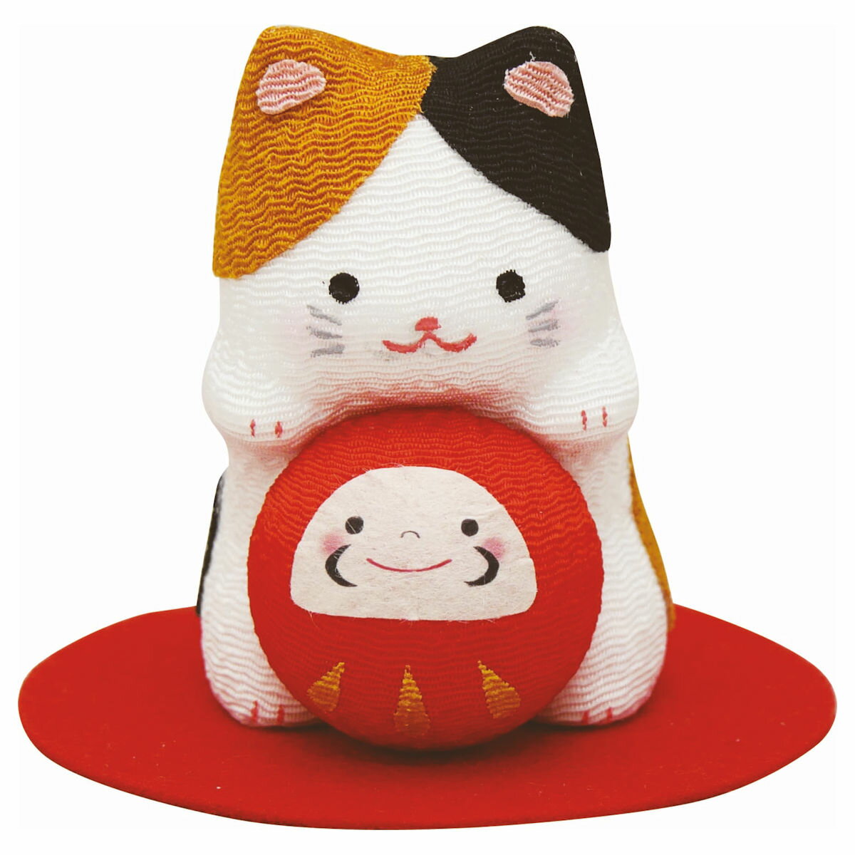 乐天商城 - 福かかえ だるま 三毛猫 敷物付 手作りちりめん細工 縁起物