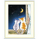 絵画 現代アート 三日月のねこ 千春 額入り インテリア アート 額絵 高精彩複製画 送料無料