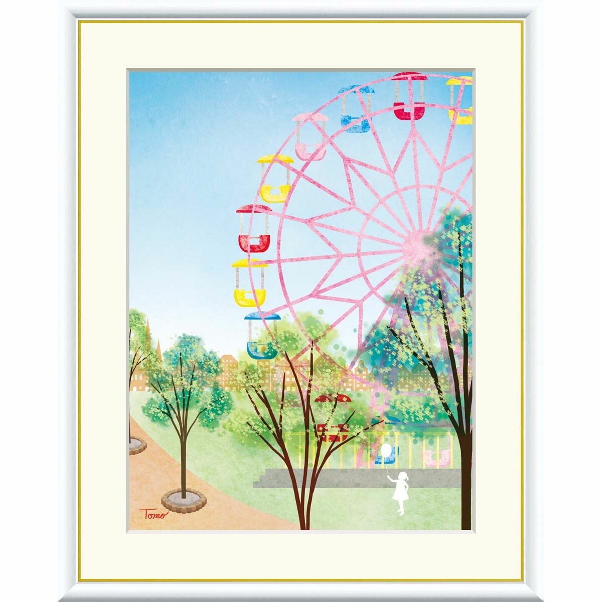 絵画 現代アート 観覧車 横田友広 額入り インテリア アート 額絵 高精彩複製画 送料無料
