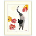 絵画 現代アート カーネーションと黒猫 榎本早織 額入り インテリア アート 額絵 高精彩複製画 送料無料