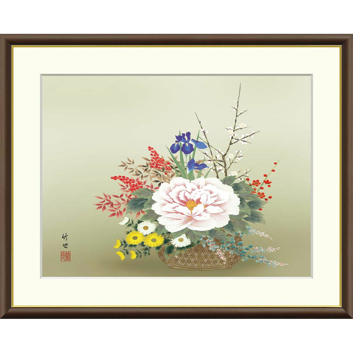 乐天商城 - 絵画 現代日本画 花鳥画 年中飾り 四季花 田村竹世 額入り インテリア アート 額絵 高精彩複製画 送料無料