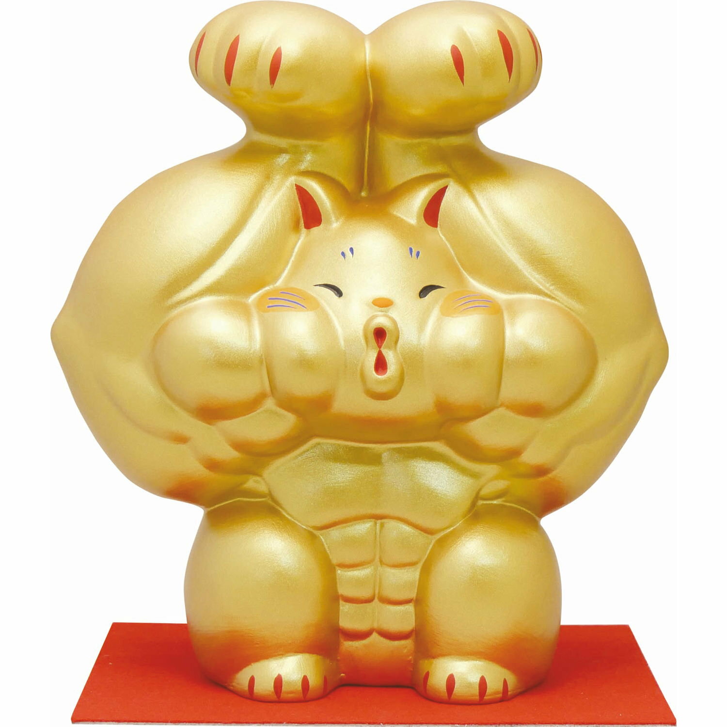 剛腕まっちょ招き猫 特大 両手招き 陶細工 和みの和雑貨 置物 ねこ・猫雑貨