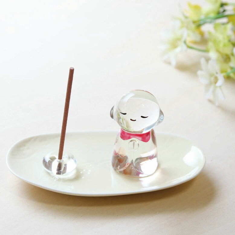 クリスタル 彩り 地蔵さん香立てセット ガラス細工 和みの和雑貨 置物お盆 お彼岸