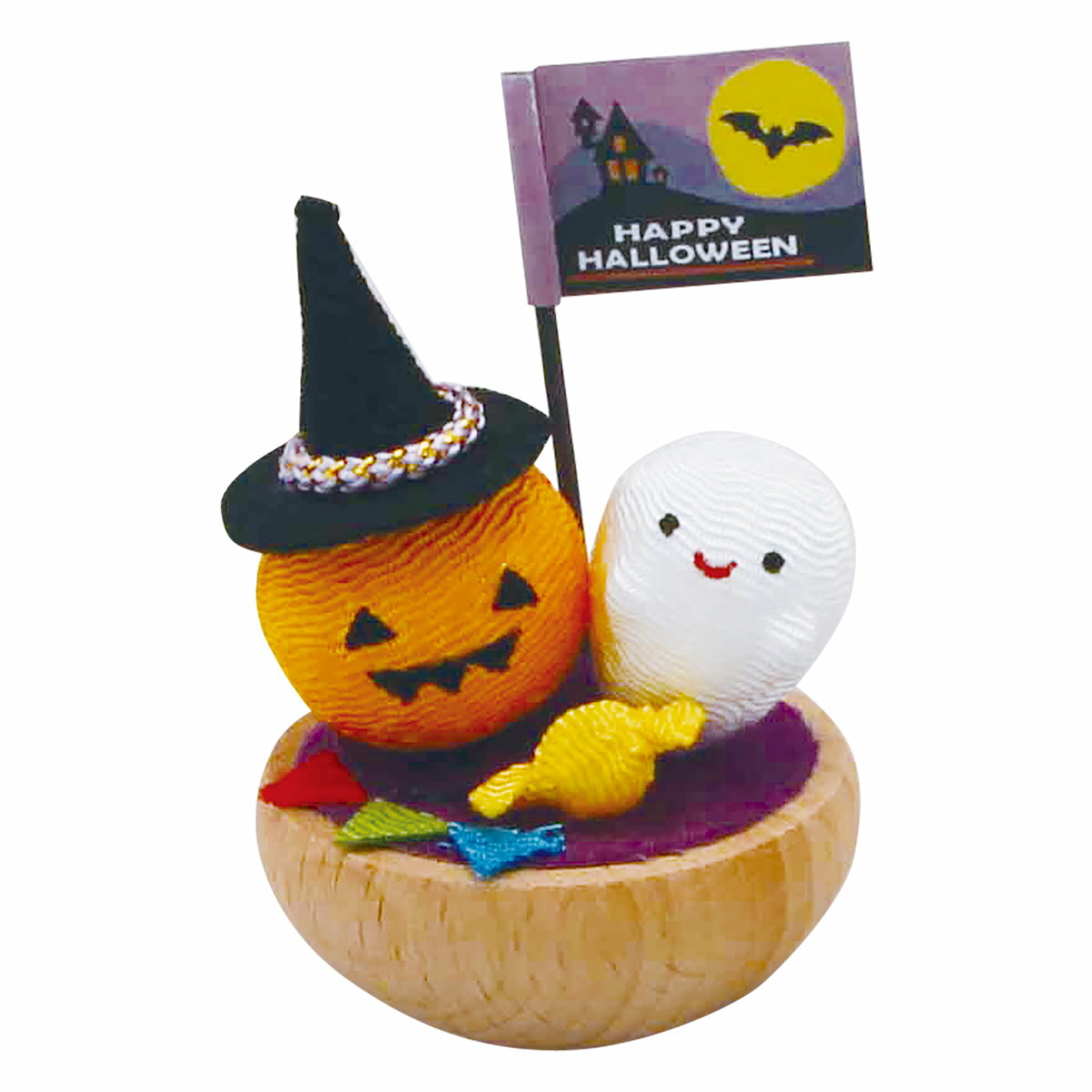 ゆらゆらハロウィン 手作りちりめん細工 和みの和雑貨 置物 季節飾り