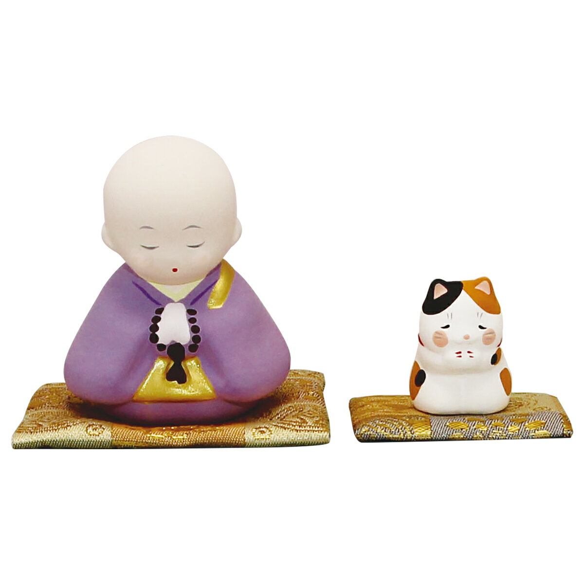 乐天商城 - 感謝の心 お坊さんと猫 紫 陶細工 和みの和雑貨 置物 ねこ・猫雑貨 お盆 お彼岸
