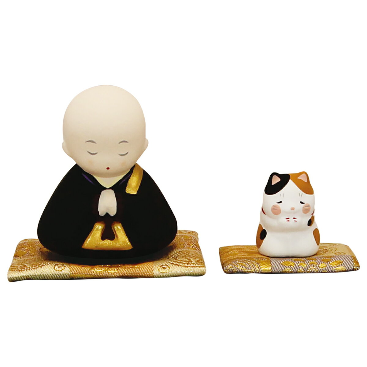 乐天商城 - 感謝の心 お坊さんと猫 黒 陶細工 和みの和雑貨 置物 ねこ・猫雑貨 お盆 お彼岸