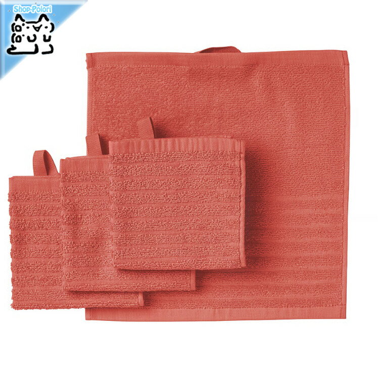 【 IKEA - イケア -】VAGSJON - ヴォーグショーン - タオルハンカチ オレンジレッド 30x30 cm 4 ピース (406.092.13)