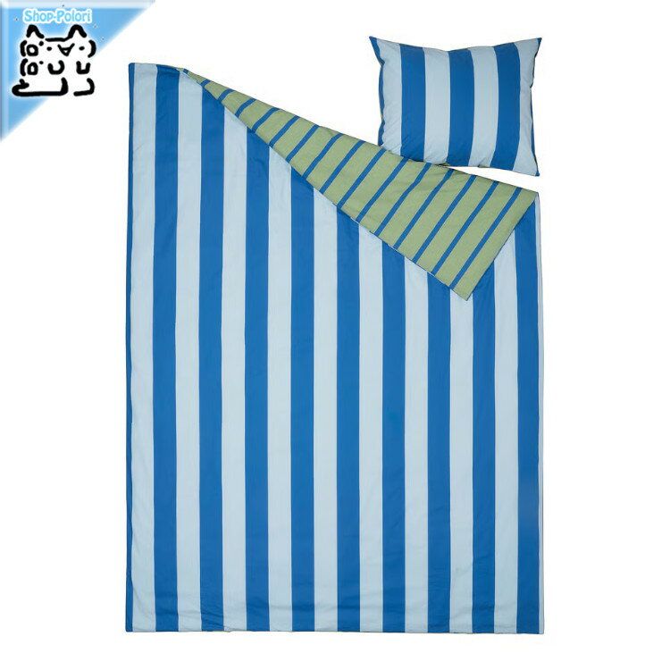 Cotton - 【 IKEA - イケア -】BARNDROM -バーンドローム- 掛け布団カバー＆枕カバー ブルー グリーン/ストライプ模様 150x200/50x60 cm (206.226.87)