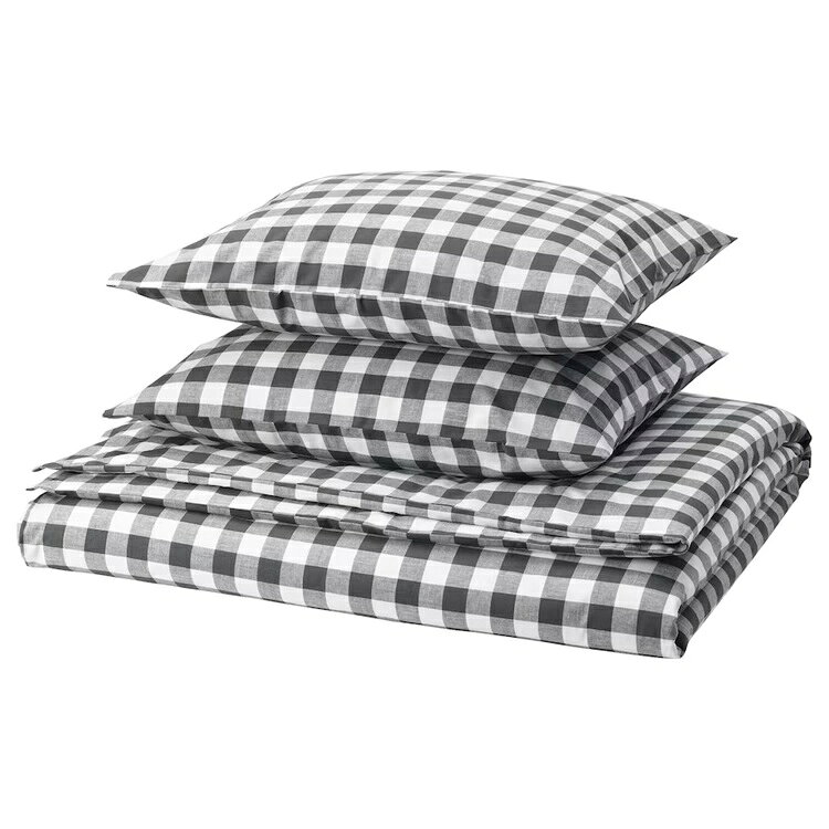 Shop-Polori 楽天市場店の【 IKEA - イケア -】EKTANDVINGE -エークタンドヴィンゲ- 掛け布団カバー＆枕カバー（枕カバー2枚） チャコール ホワイト/チェック ダブル 200x200/50x60 cm (305.853.83)｜アングル2