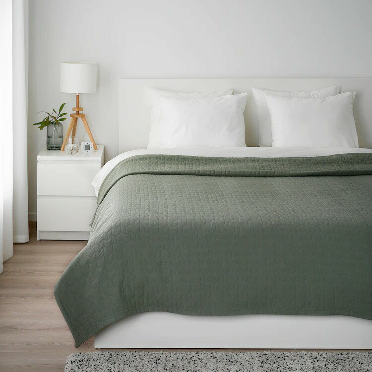 【IKEAOriginal】KOLAX-ショーラクス-ベッドカバーグレーグリーン230x250cm