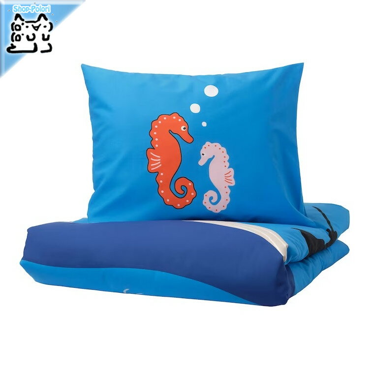 【 IKEA - イケア -】BLAVINGAD -ブローヴィンガード- 掛け布団カバー＆枕カバー 海の動物模様/マルチカラー 150x200/50x60 cm (805.210.77)