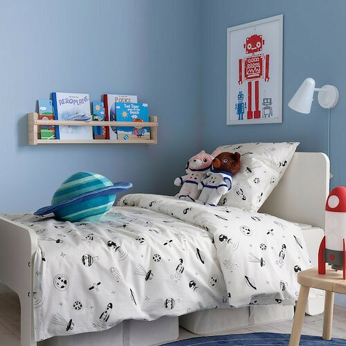 【IKEA Original】AFTONSPARV - アフトンスパルヴ - 掛け布団カバー&枕カバー 宇宙 ホワイト/ブラック 150x200/50x60 cm(905.540.29)