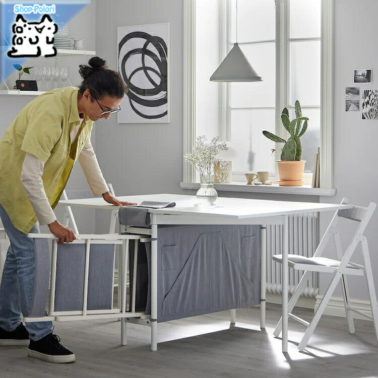 【IKEA -イケア-】KALLHALL -カルヘル- ゲートレッグテーブル 収納付き ホワイト/ライトグレー 33/89/145 98x75 cm (805.112.24)