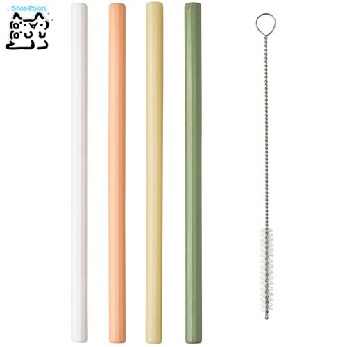 IKEA イケア HUMLESUGA フムレスーガ ストロー/洗浄ブラシ 5点セット ミックスカラ...