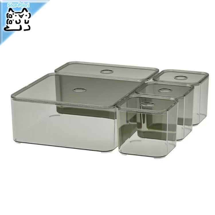 【 IKEA - イケア -】VISSLAAN -ヴィッスラオン- ふた付きボックス5点セット グレー (705.551.62)