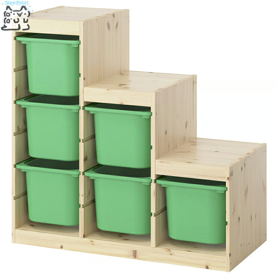 【 IKEA - イケア -】TROFAST - トロファスト - 収納コンビネーション 多段フレーム (階段型) BOX付き 組み合わせ収納 オープン収納 棚 / ステインパイン / グリーンBOX 94x44x91 cm (095.844.94) 子ども部屋やその他のスペースをすっきり整理できるうえ、さっと手が届く棚にすべてのものをかたづけられる収納コンビネーション。 ルームディバイダーとしても機能し、睡眠エリアと遊びエリアを分けるのに便利です BOX単体で持ち運びできるので、移動や持ち運びもスムーズにできます。 階段型なので、上部の使い方を工夫すれば色々な収納スペースになりますね！ ■商品詳細■ ブランド IKEA 素材 フレーム パイン無垢材, 着色アクリルクリアラッカー, 着色アクリルクリアラッカー 収納ボックス ポリプロピレン 商品の大きさ 奥行き: 44 cm/ 高さ: 91 cm/ 幅: 94 cm この商品は組み立てが必要です 家具の高さが60cmを超える場合は、お子さまがよじ登ったりぶら下がったりしても転倒しないよう、付属の安全金具で壁にしっかりと固定してください 壁の材質により使用できるネジの種類が異なるため、専用の取り付けネジは含まれていません。壁の材質に適したネジをご使用ください。 主な特徴 子ども部屋にあるすべてのおもちゃやその他のものを整理整頓するための完璧な収納ソリューション 遊び心いっぱいの頑丈な収納シリーズ。おもちゃの収納と整理にぴったりです 子どもの身長に合わせた低めの収納ソリューション。小さなお子さまでもおかたづけが簡単にできます オープン収納があれば、スペースをすっきり保つのに役立つうえ、お気に入りのアイテムをディスプレイできます フレームには溝がたくさんあるので、ボックスや棚板を好きな高さに設置できます。もちろん、いつでも変更できます TROFAST/トロファスト ふたを取り付けられます 屋内使用推奨 食品に接触する製品として承認されていません お手入れ方法 きれいな布でから拭きしてください ■スタッフから一言■ 棚板と組み合わせれば通常のシェルフに BOXと組み合わせるとBOXが引き出しのようになり、収納力、用途に合わせた収納ユニットになります。 お子様の成長にあわせて変化させていくのも良いですね♪ ■お届け状態■ 簡易梱包で発送いたします ※梱包に使用済みのダンボール紙などを再利用する場合、また化粧箱に送付状を直接貼付する場合ございますので予めご了承ください ※ご注意※ ※IKEA商品に関しまして※ IKEA商品に関しましては、納品書などは添付しておりません。 納品書、領収書が必要な場合、お問い合わせいただきましたら別途郵送にてお送りいたします。 ※製品の開梱・組み立てについて 組み立てが必要な商品の組み立て不備、組み立て不備による使用に際しての事故、及び商品の破損については保証外となります。 ※ご注文時のタイミングで在庫切れ、廃盤となっている場合がございます。その場合発送までにお時間を頂く場合、またご注文を一度キャンセルさせて頂く事がございます【 IKEA - イケア -】TROFAST - トロファスト - 収納コンビネーション 多段フレーム (階段型) BOX付き 組み合わせ収納 オープン収納 棚 / ステインパイン / グリーンBOX 94x44x91 cm (095.844.94)